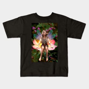 Fairy sitting on white and red rose Kids T-Shirt